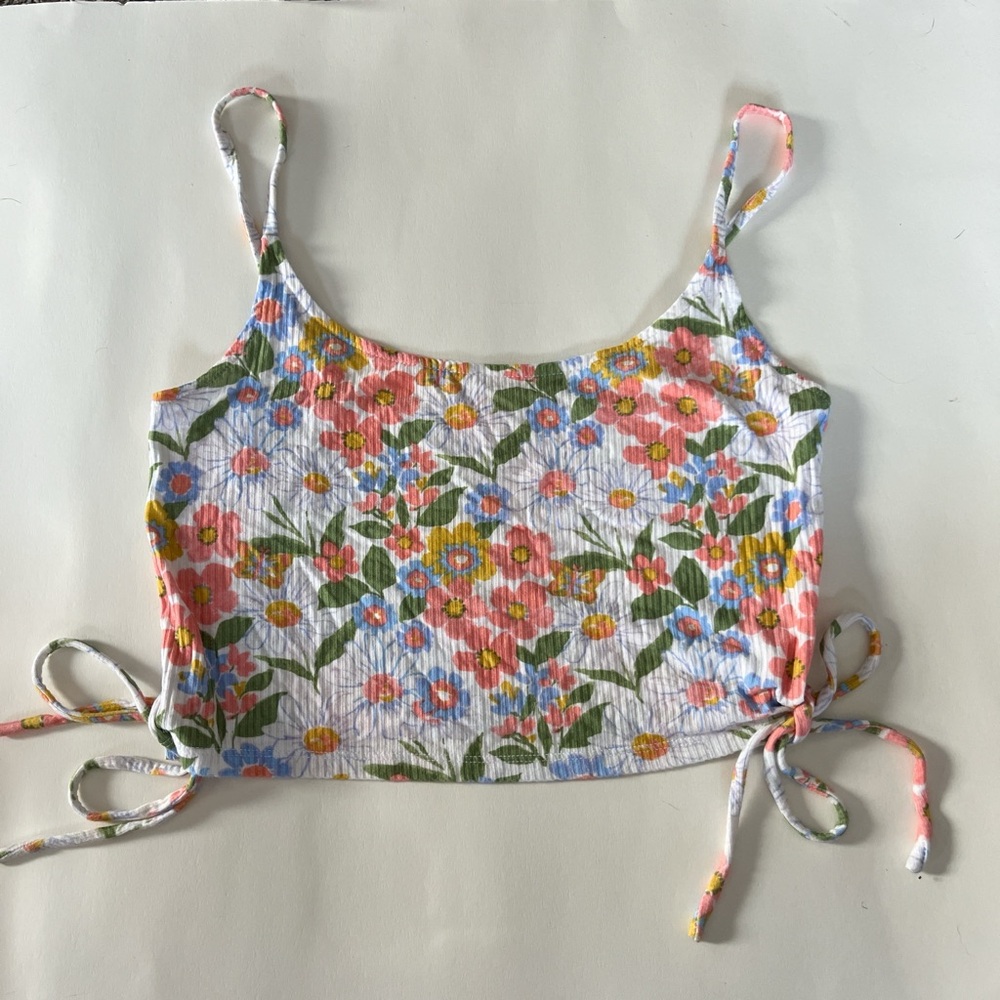 Floral Ribbed Crop Top